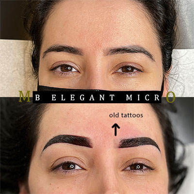 Ombre powder brows and microblading over old tattoos